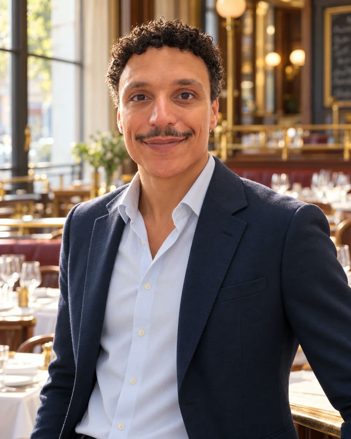 Corto Brayer, interlocuteur Hôtellerie-restauration, dans la salle d’une brasserie avant le service.
